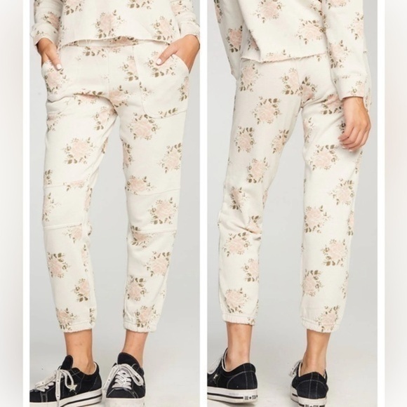 Chaser Pants - Chaser Linen French Slouchy Moto Jogger Sweatpants Floral Vintage Small NWT